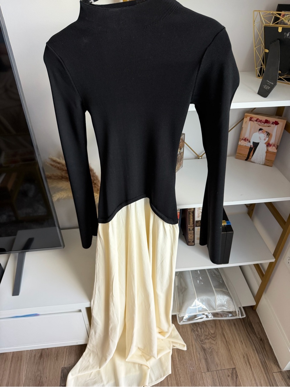 SOLID & STRIPED Black and Cream Maxi Dress
